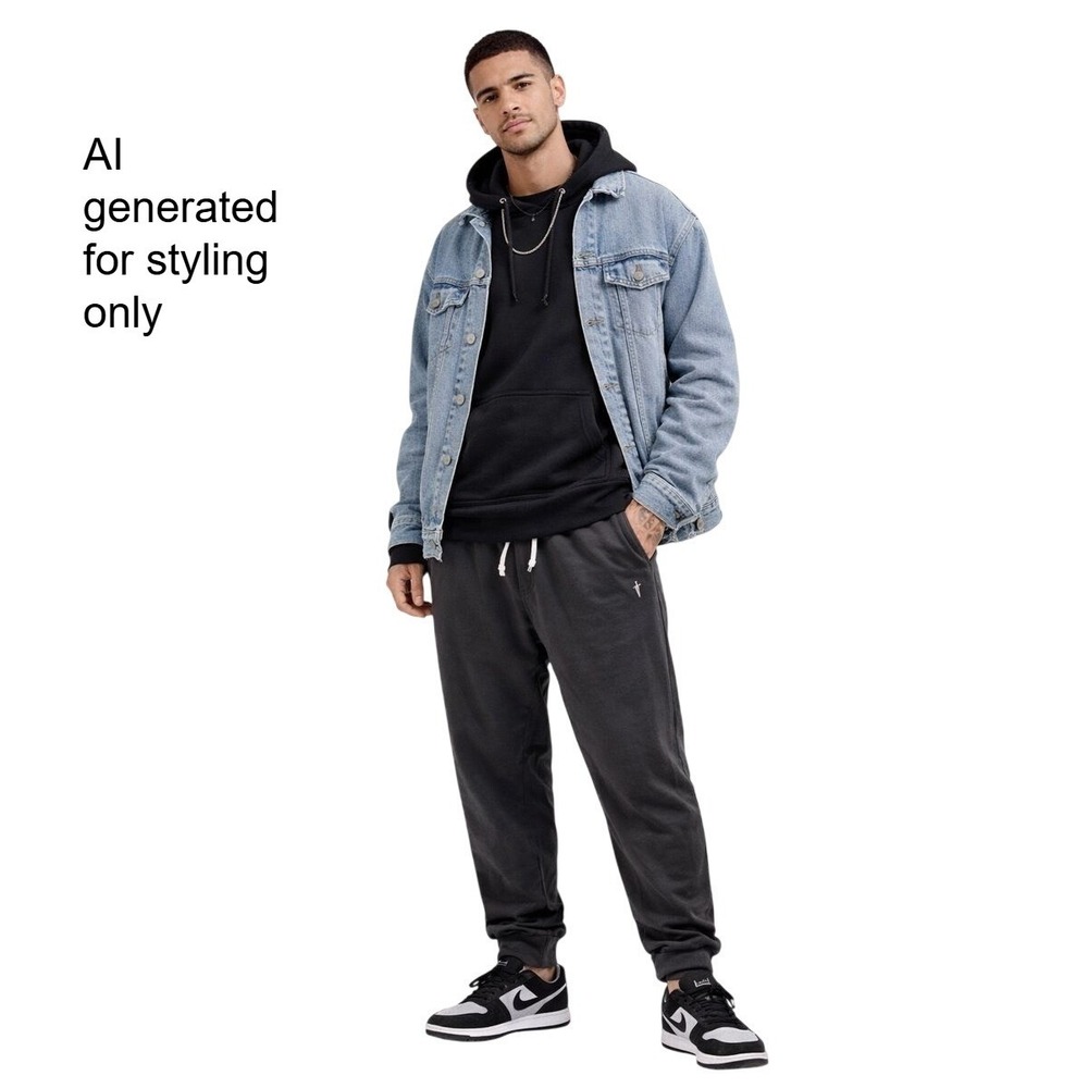 THEIRONWILLED Mens Black Joggers Sweatpants L Heavyweight Baggy Streetstyle